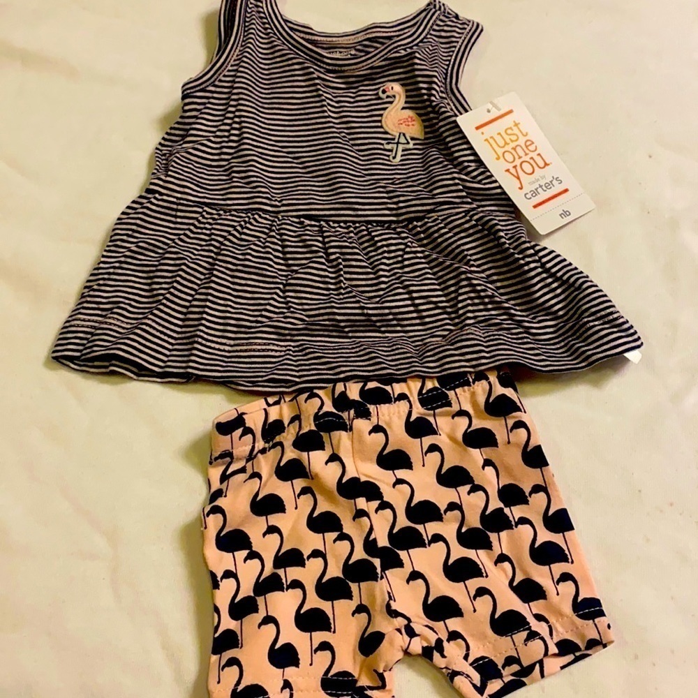 Carter’s Newborn Pelican & Stripes Outfit NWT Summer Adorable Pink Black Infant